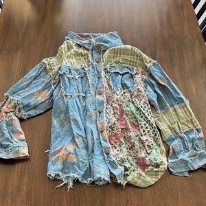 POL Multicolor Patchwork Button Down Shirt